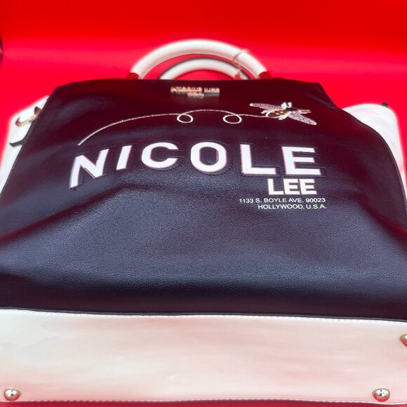 👜 Authentic Nicole Lee USA Bee Embroidered Handbag – B&W & Gold Elegance - Picture 2 of 6